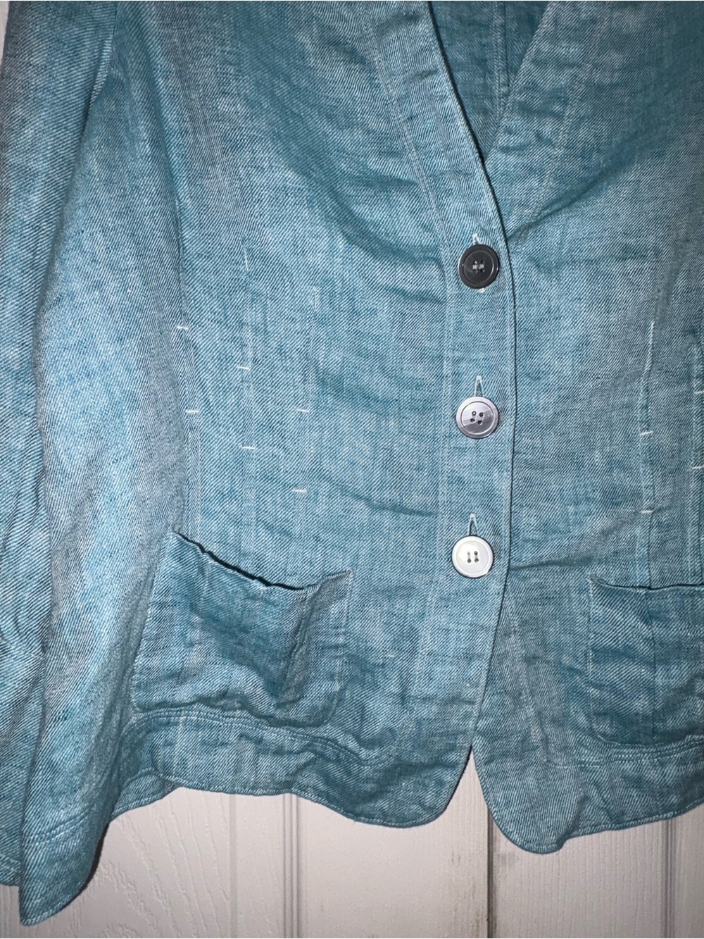 Jones New York Teal-Blue Linen Blend Three-Button Blazer - Picture 3 of 16